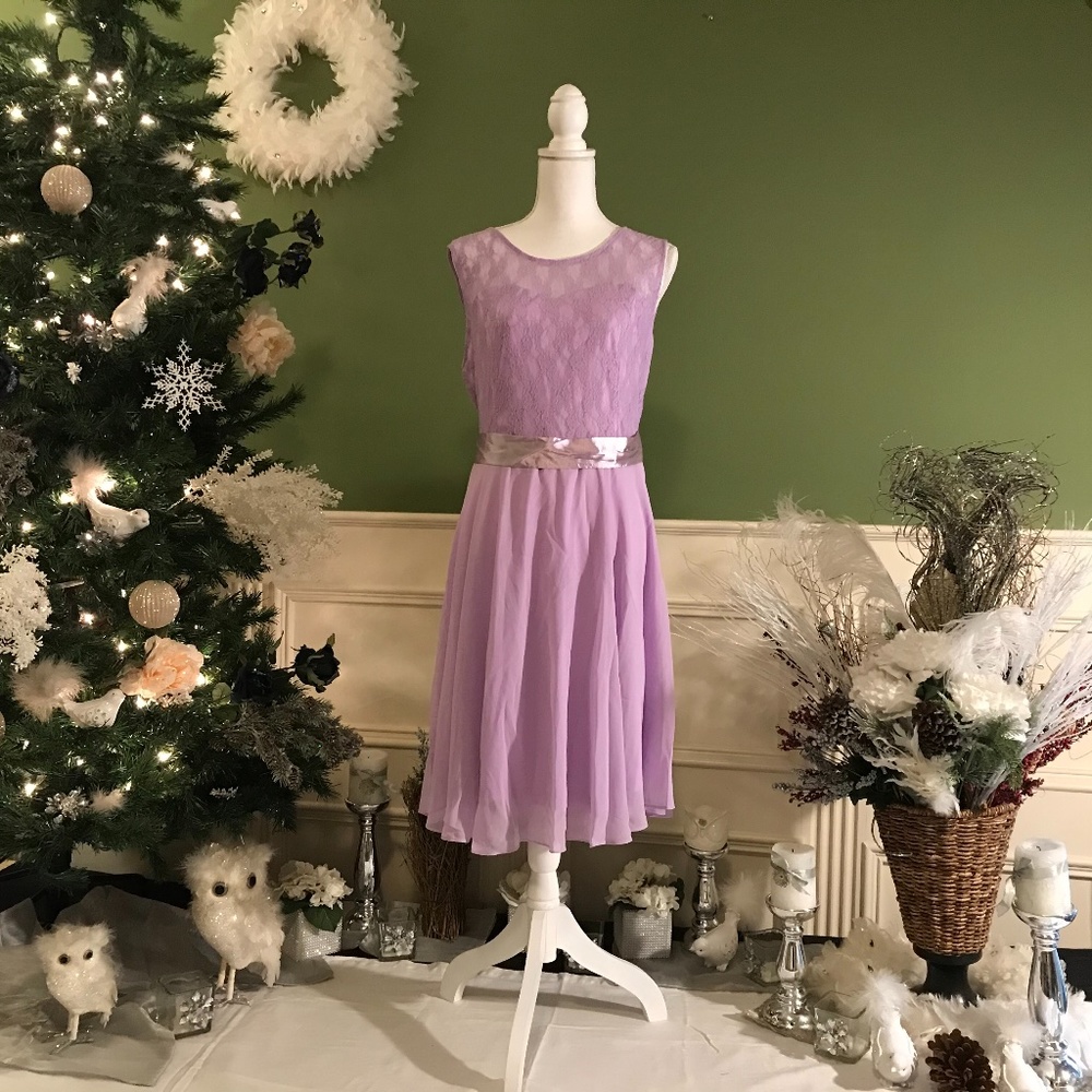 Short Lilac Lace chiffon casual bridesmaid party dress